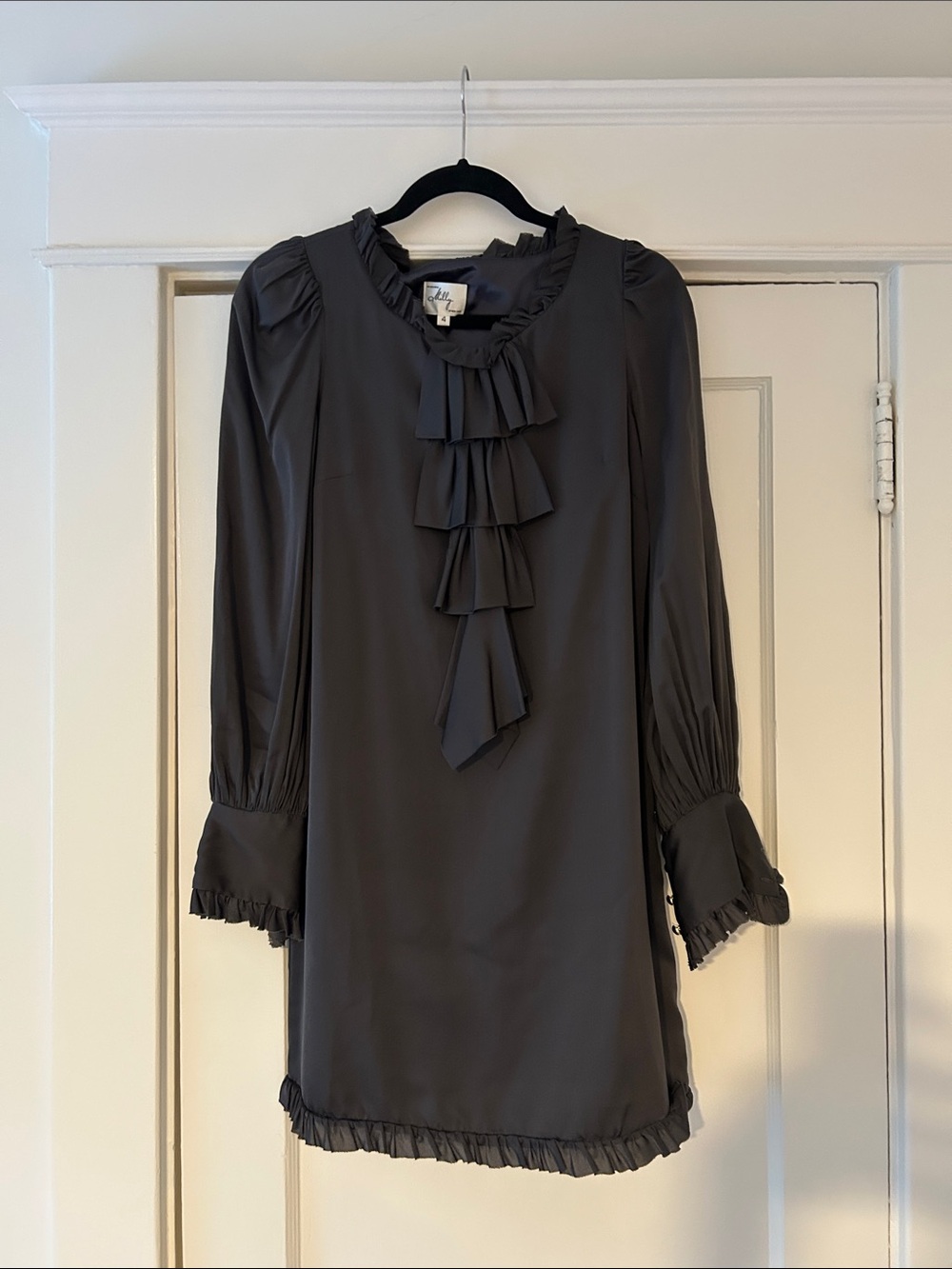 Milly Charcoal Gray Ruffle-Front Mini Dress